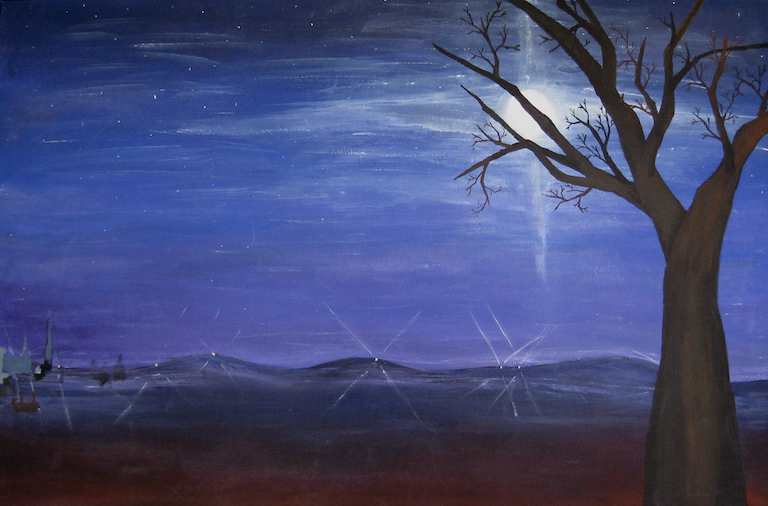 Blue Moonrise oil painting by Anne Nordhaus-Bike