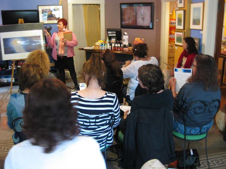 Astrologer Anne Nordhaus-Bike speaking at solstice preview event